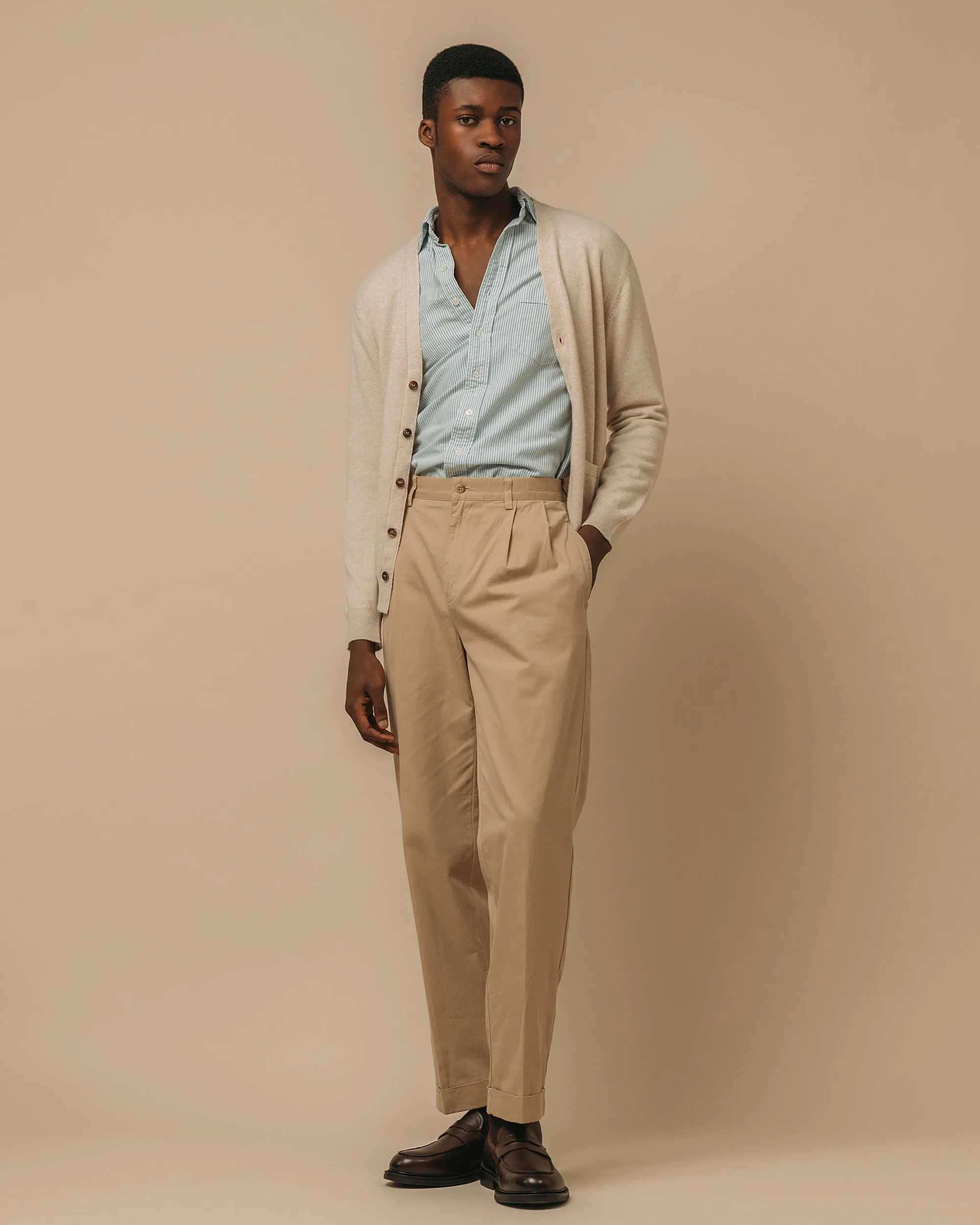 Superfine lambswool tennis cardigan in oatmeal