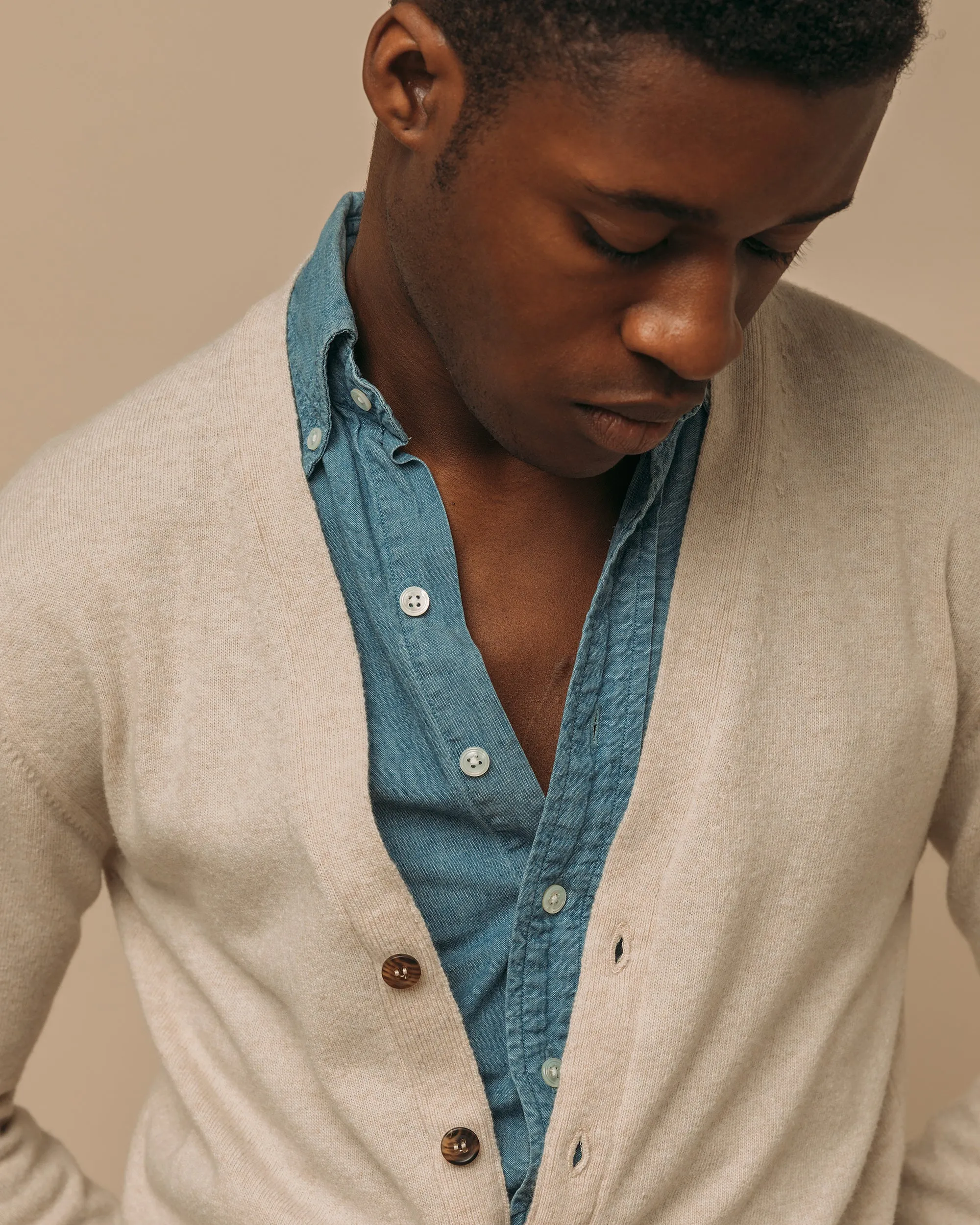 Superfine lambswool tennis cardigan in oatmeal