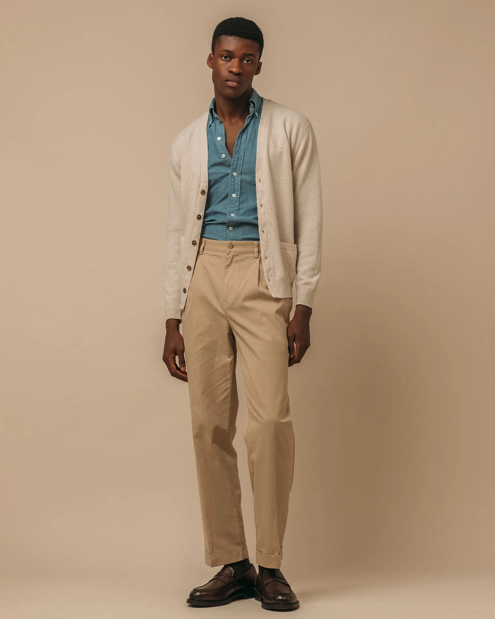 Superfine lambswool tennis cardigan in oatmeal
