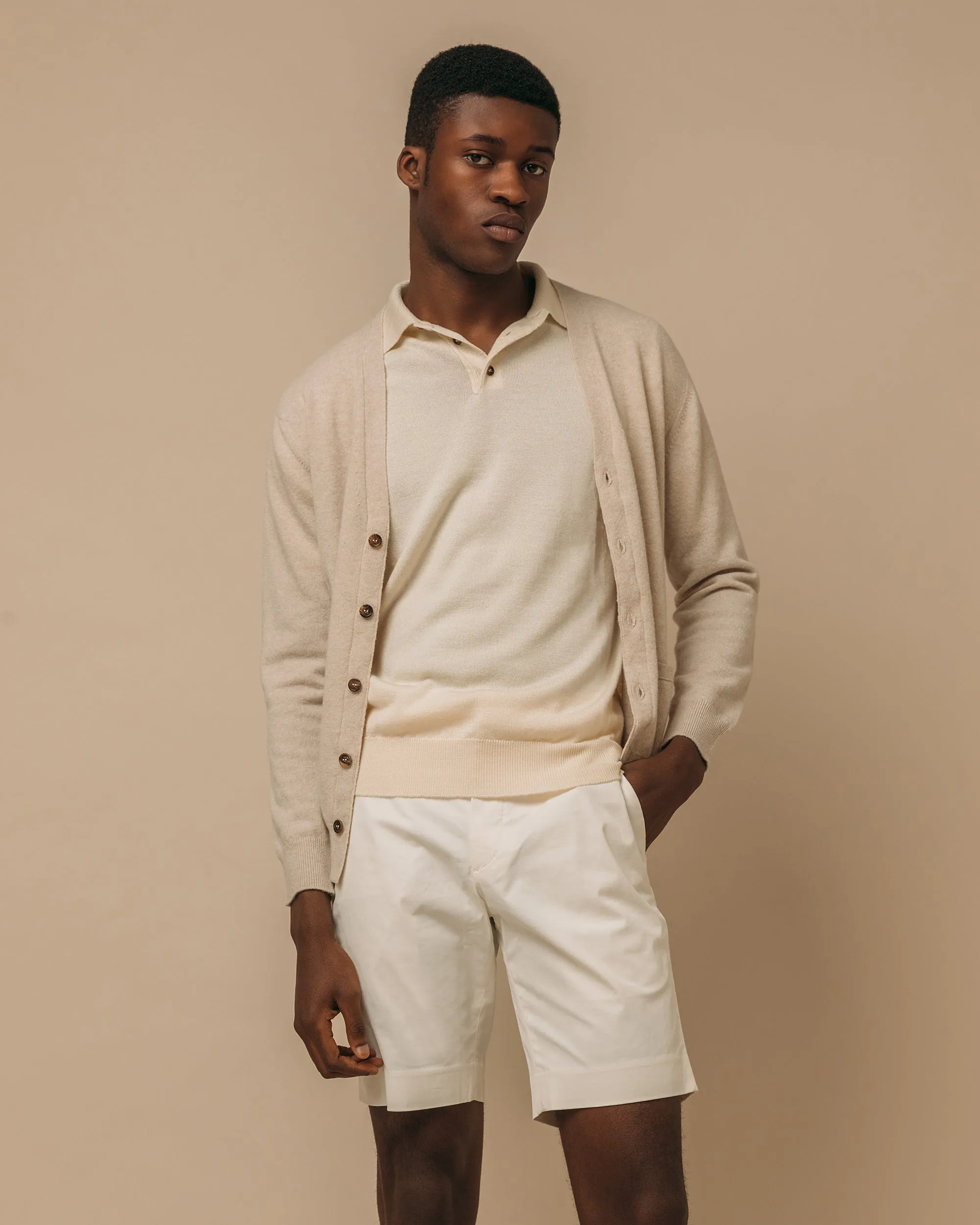 Superfine lambswool tennis cardigan in oatmeal