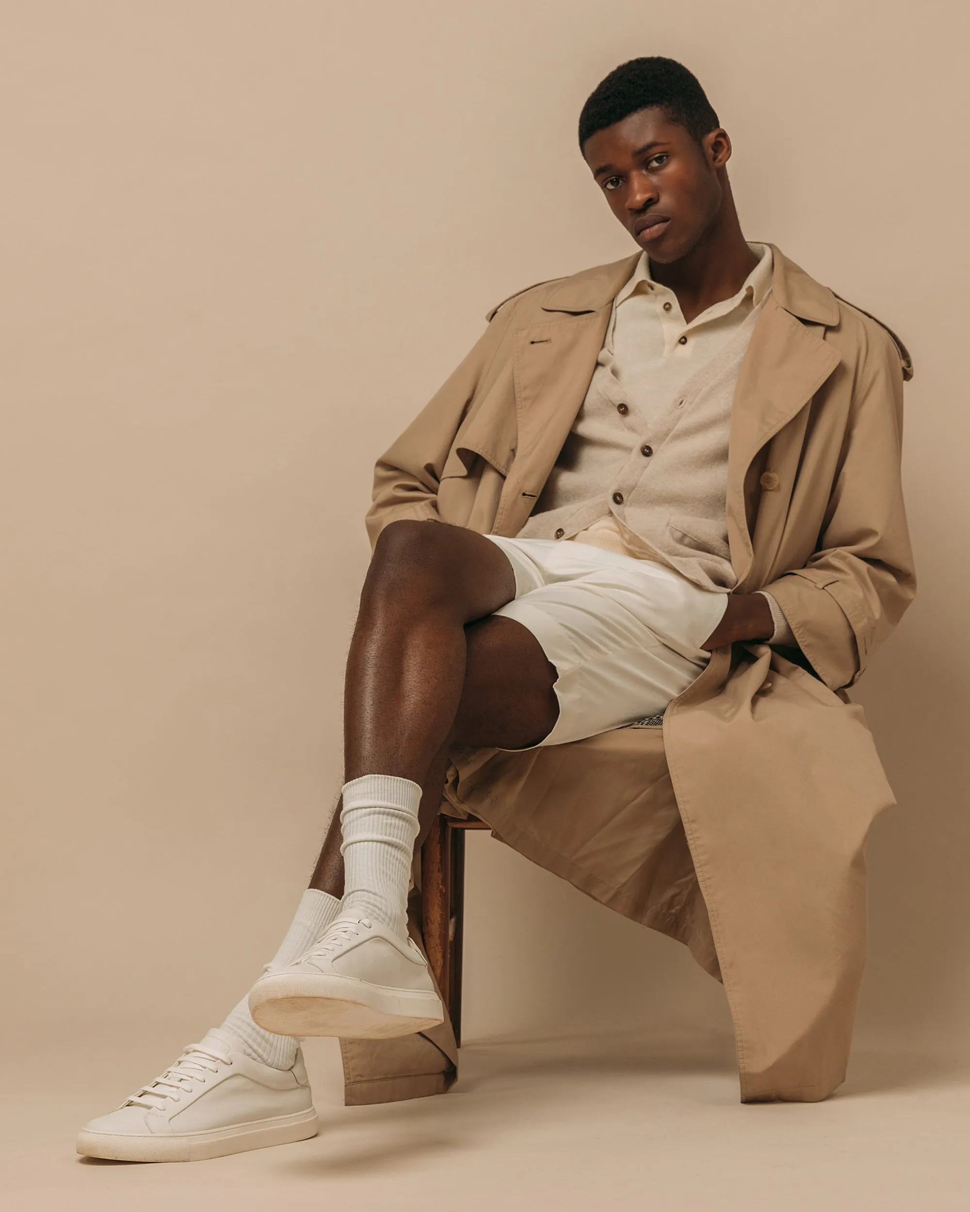 Superfine lambswool tennis cardigan in oatmeal