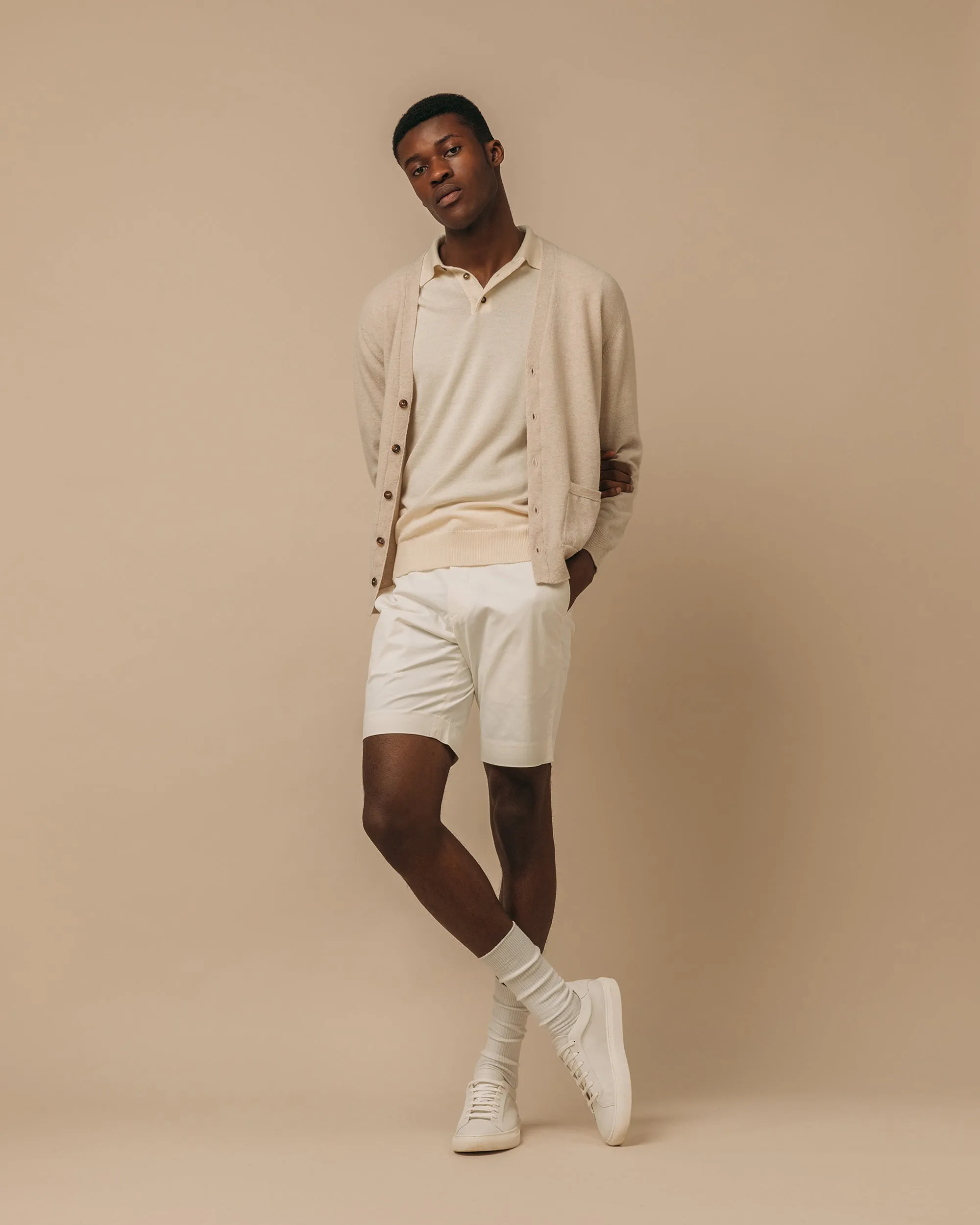 Superfine lambswool tennis cardigan in oatmeal