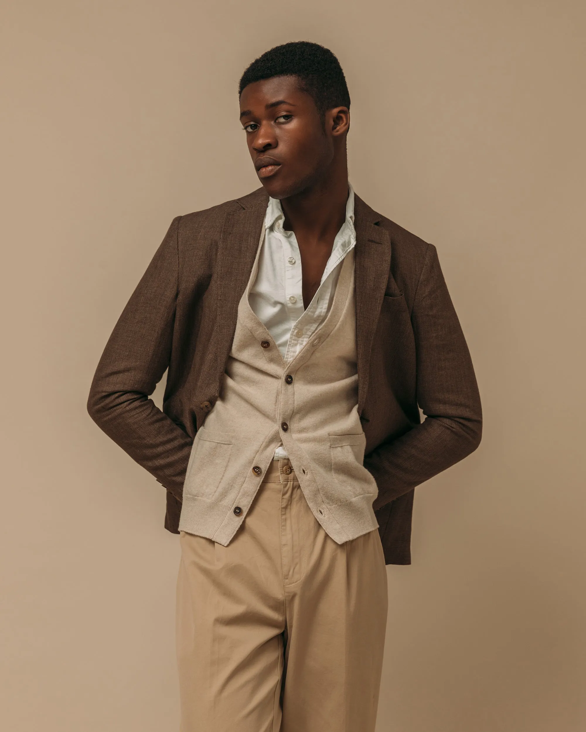 Superfine lambswool tennis cardigan in oatmeal
