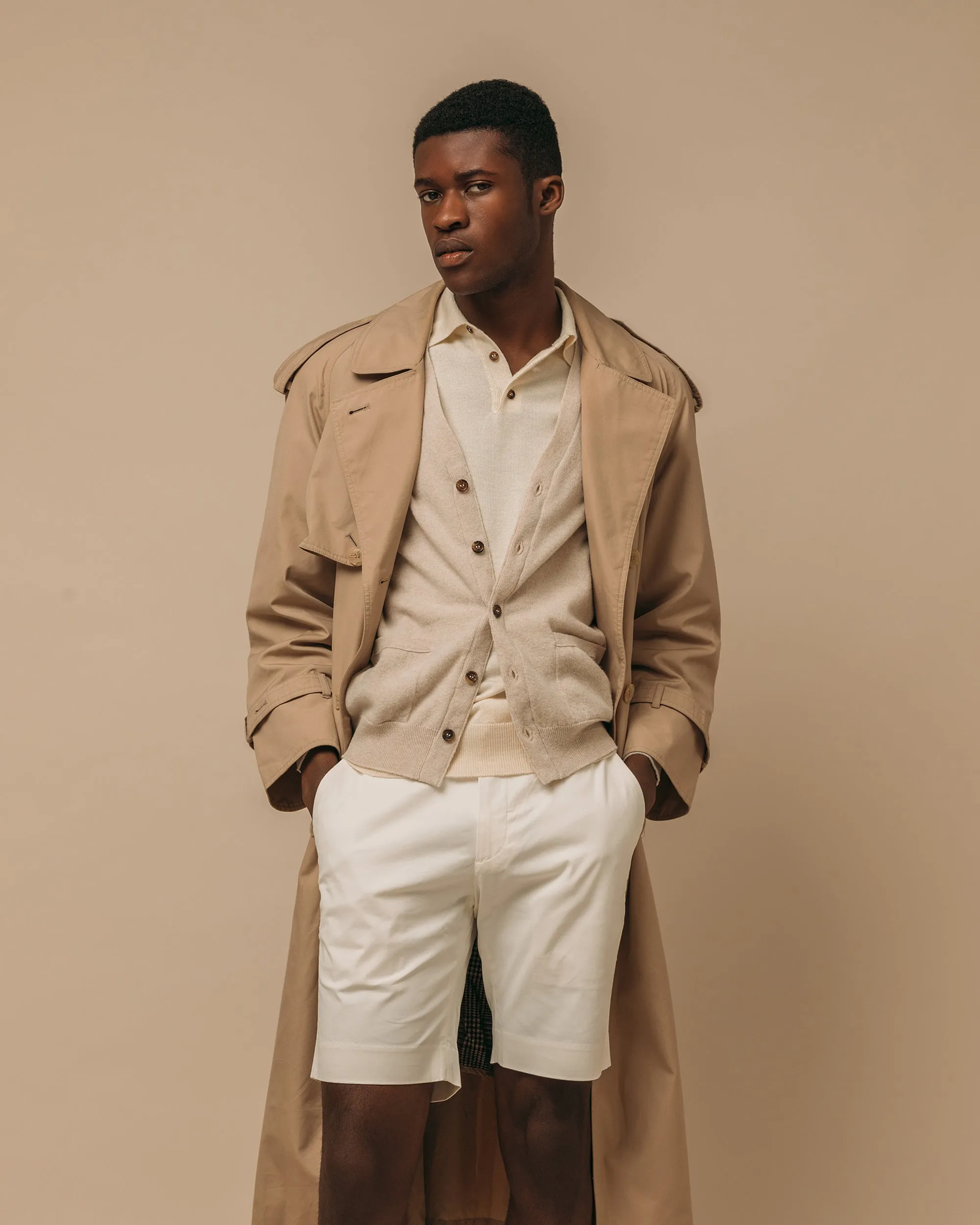 Superfine lambswool tennis cardigan in oatmeal