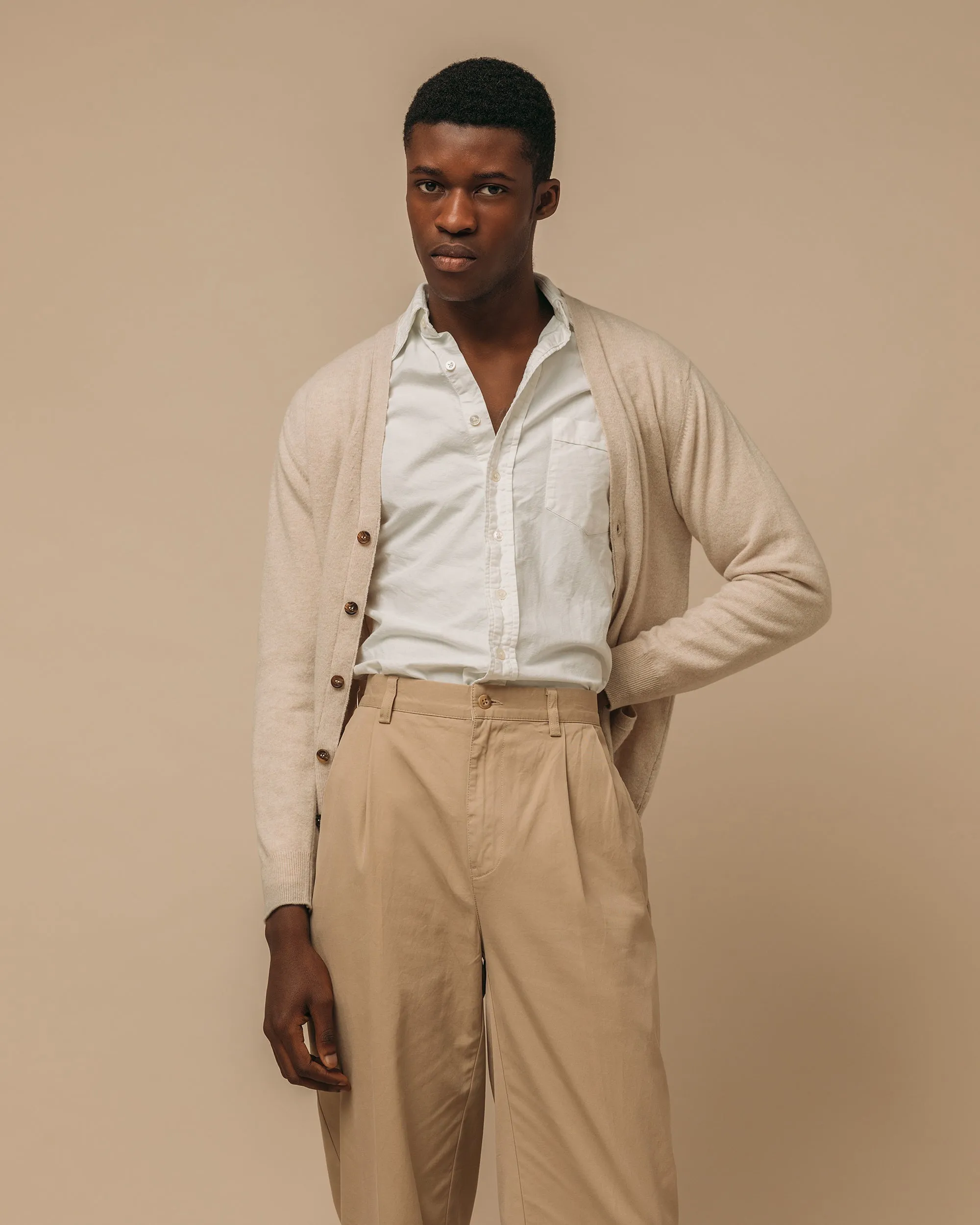Superfine lambswool tennis cardigan in oatmeal