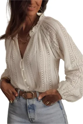 TEEK - Crochet Lace V-Neck Knit Blouse