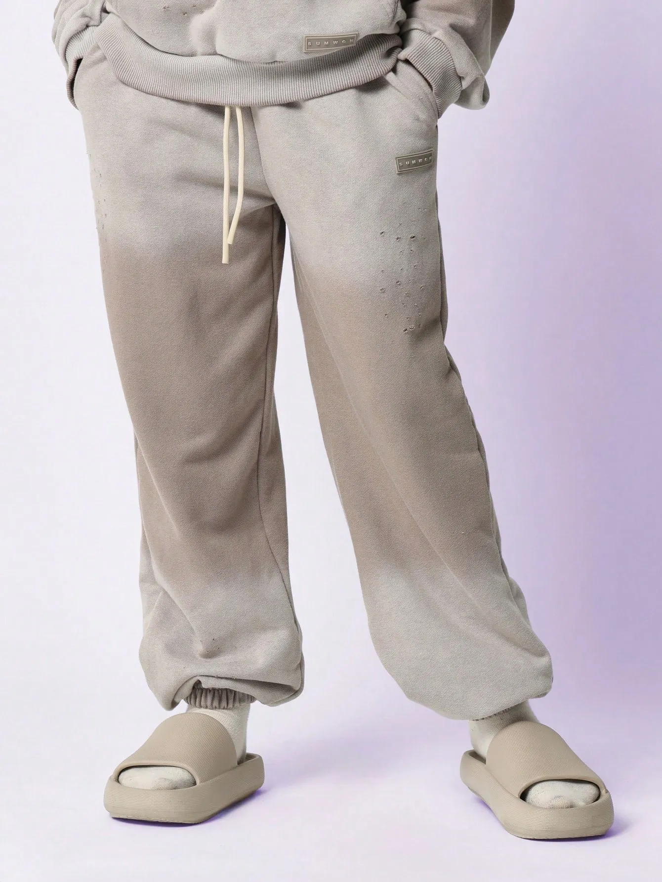 Tween Girls Oversized Overhead Washed Hoodie And Loose Fit Jogger With Embroidery & Small Distressed Detail 2 Piece Set