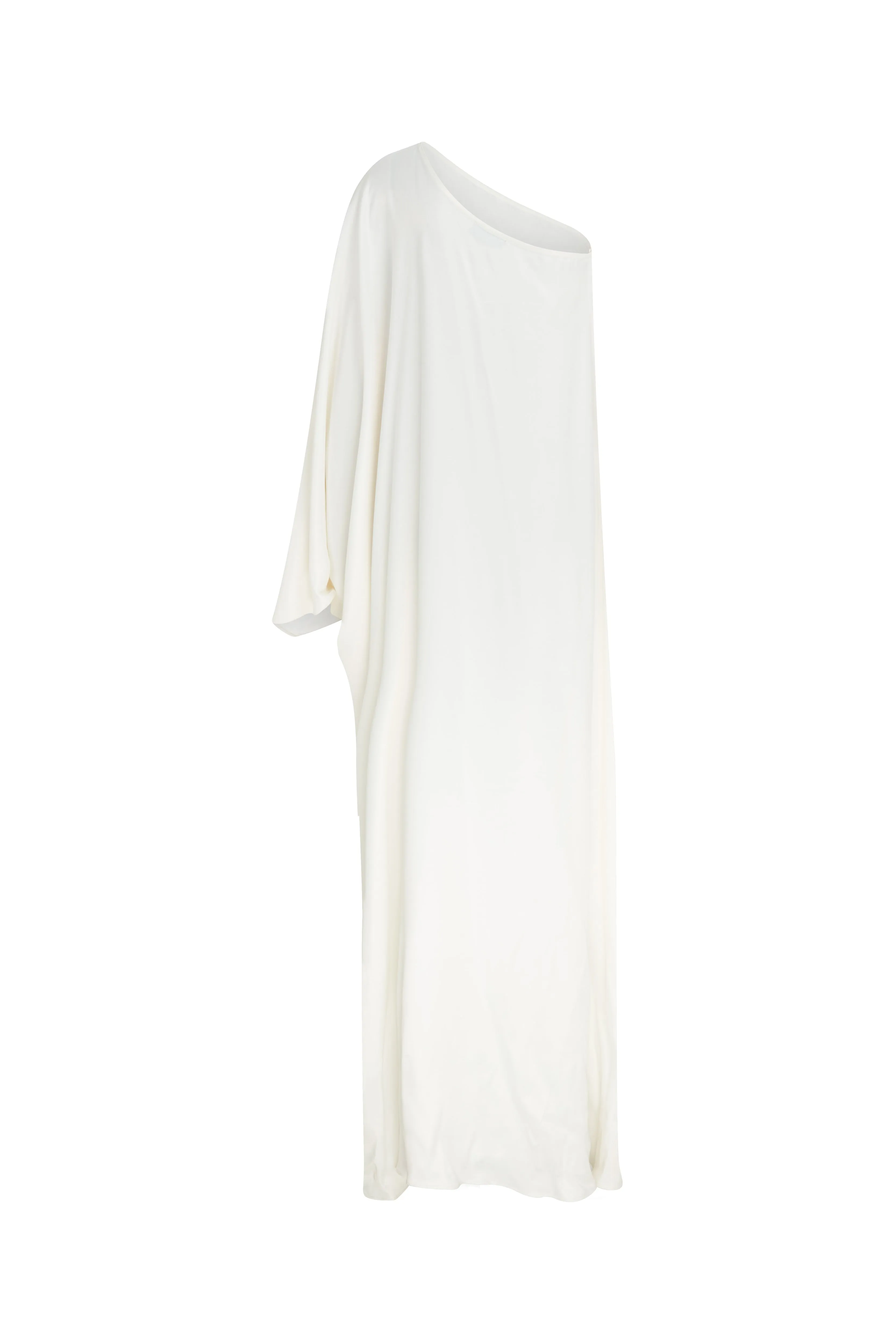 Venus One-Shoulder Satin Maxi Dress in White Swan