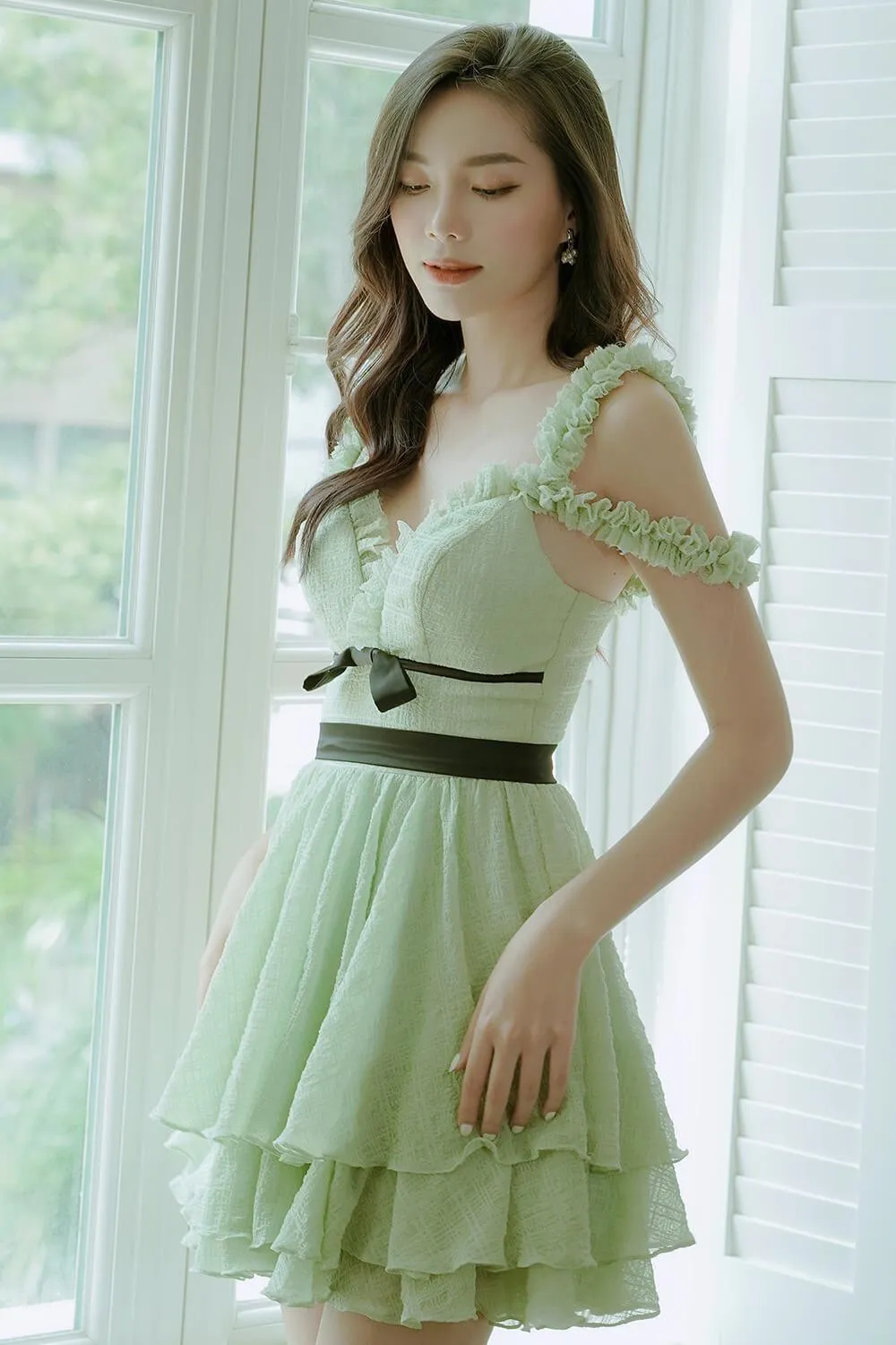 Vine Bouffont Heart Neck Foam Mini Dress