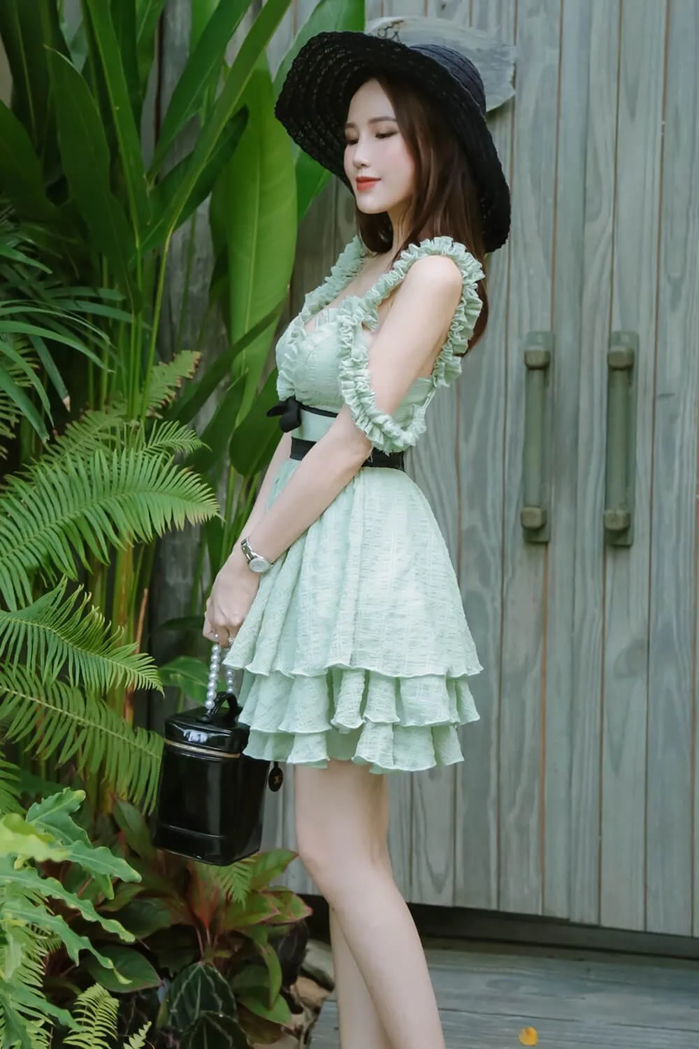 Vine Bouffont Heart Neck Foam Mini Dress