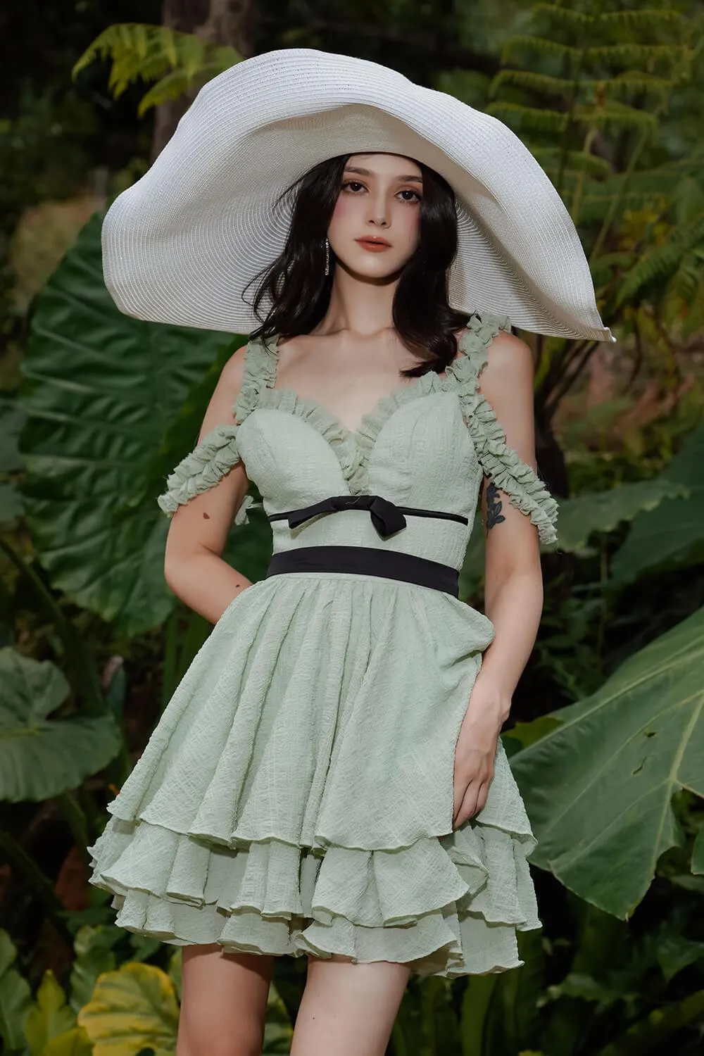 Vine Bouffont Heart Neck Foam Mini Dress
