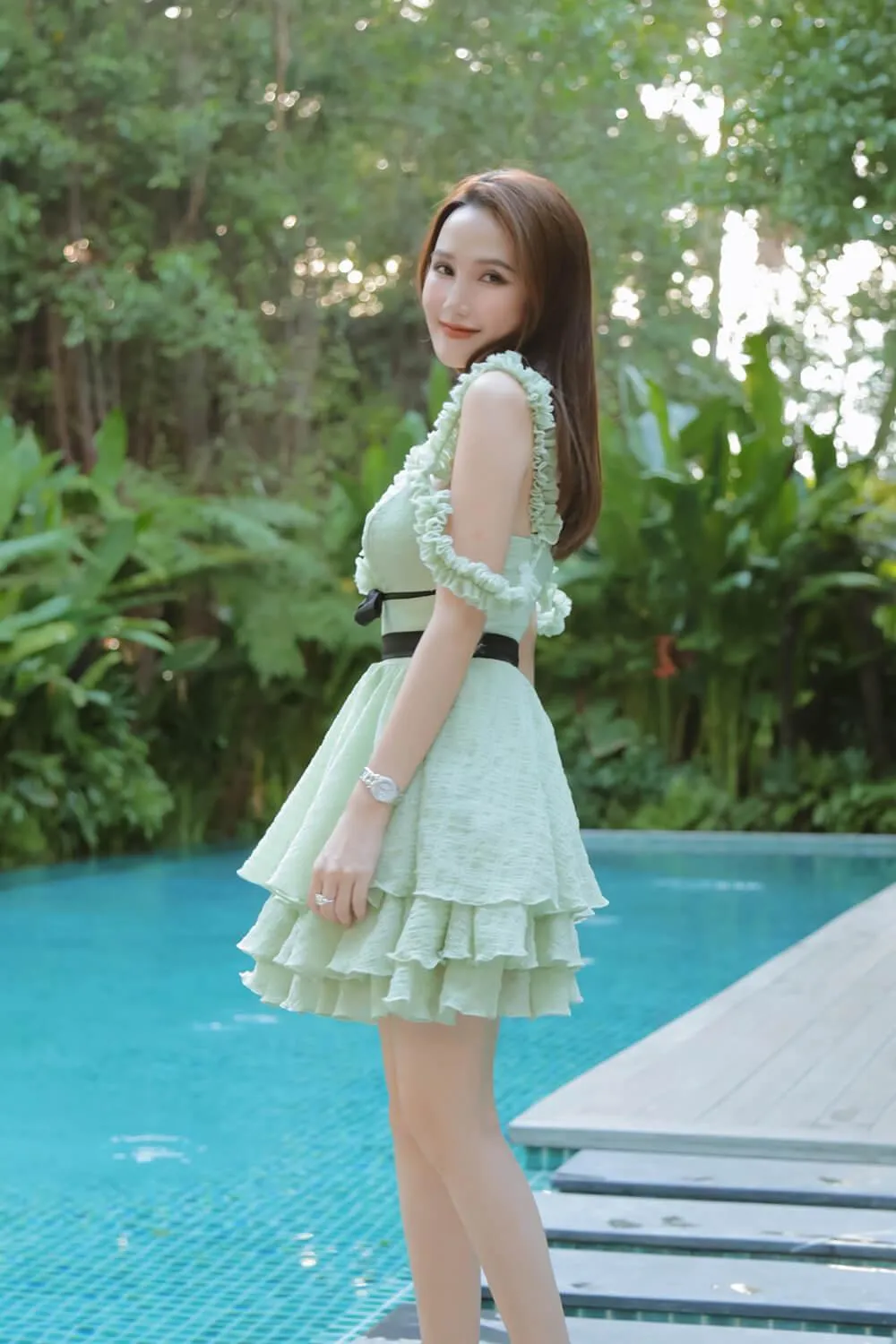 Vine Bouffont Heart Neck Foam Mini Dress