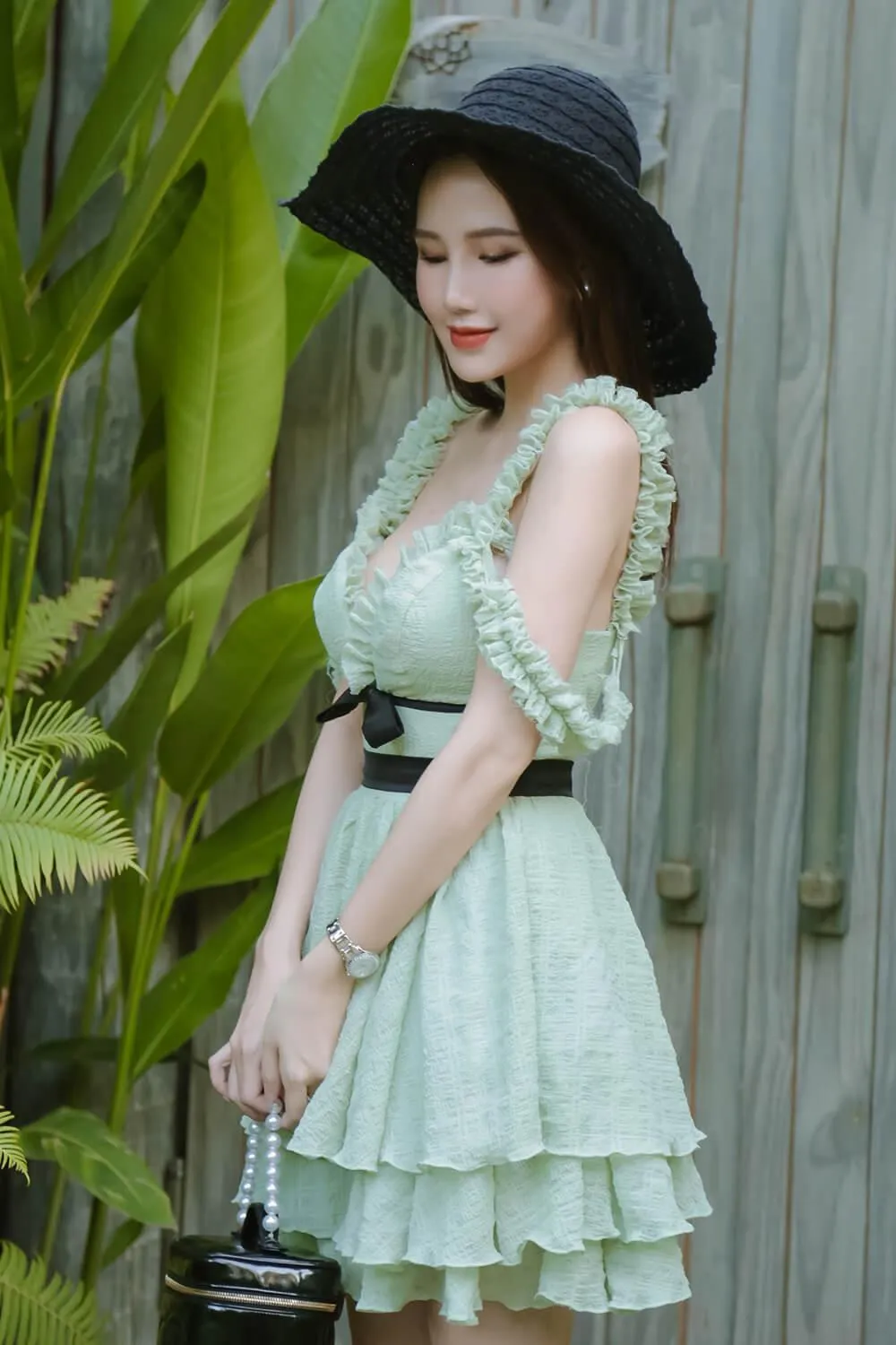 Vine Bouffont Heart Neck Foam Mini Dress