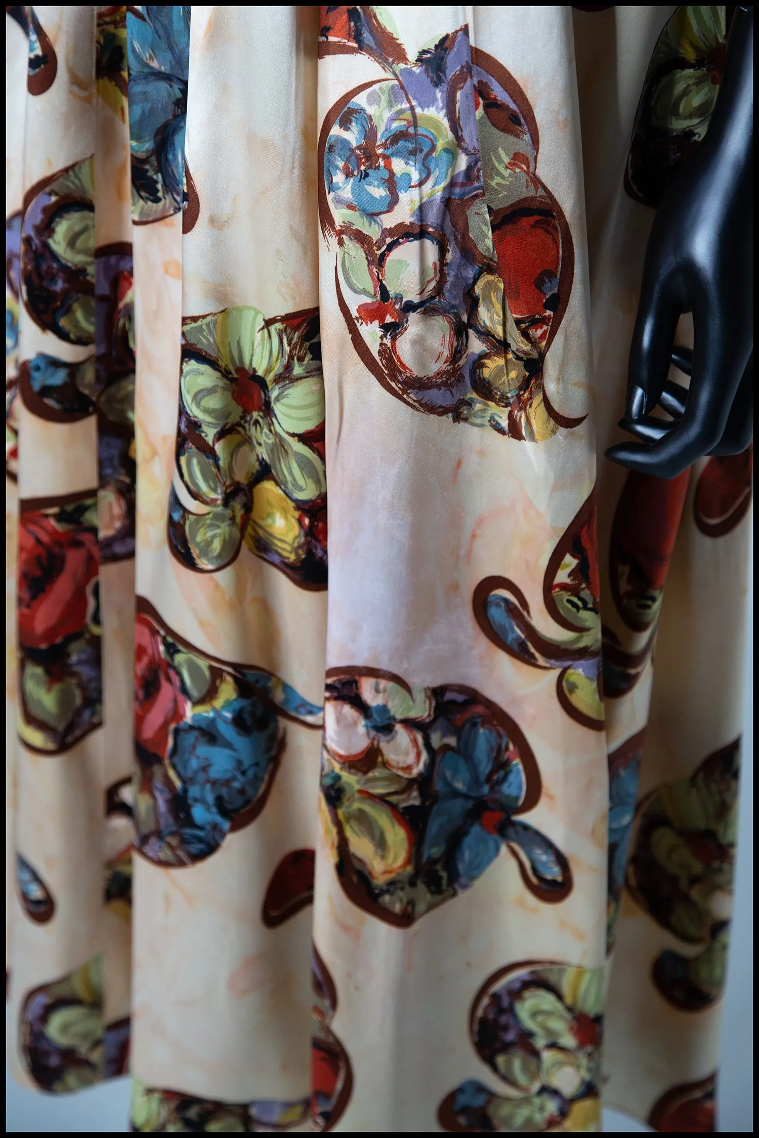 Vintage 1940s Gold Floral Print Satin Dress