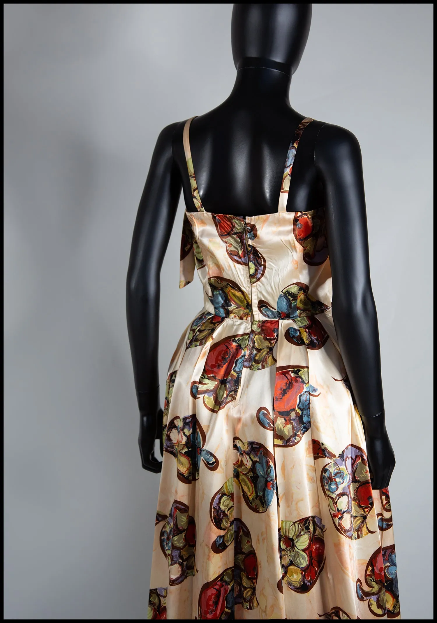 Vintage 1940s Gold Floral Print Satin Dress