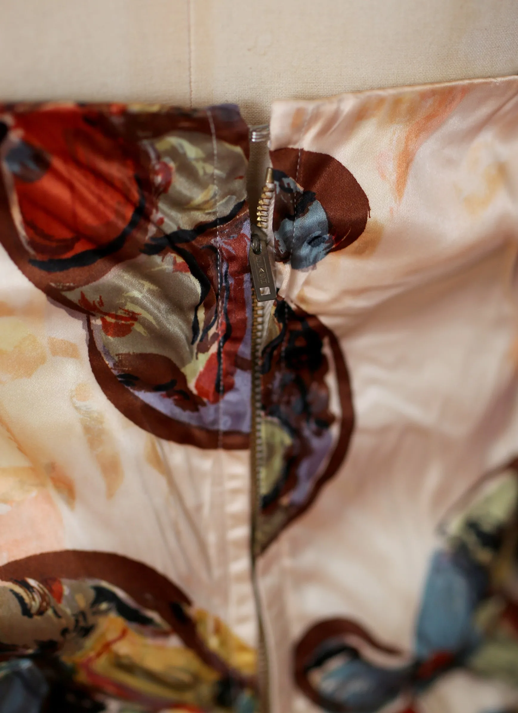 Vintage 1940s Gold Floral Print Satin Dress