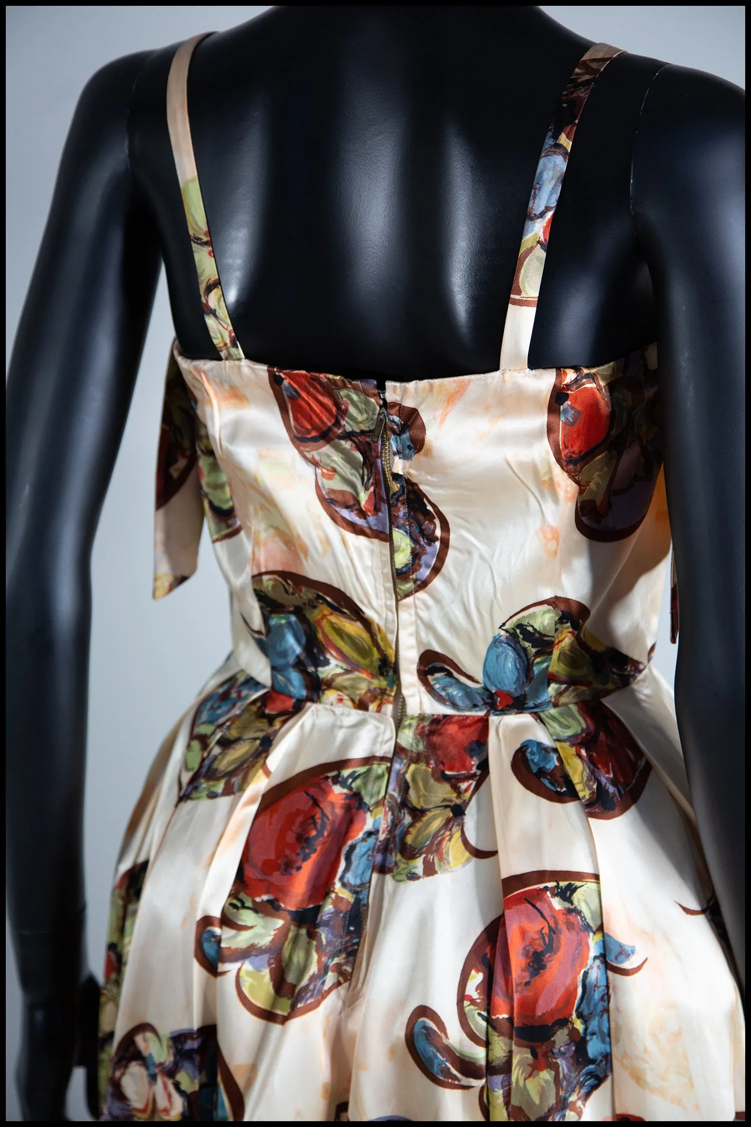 Vintage 1940s Gold Floral Print Satin Dress