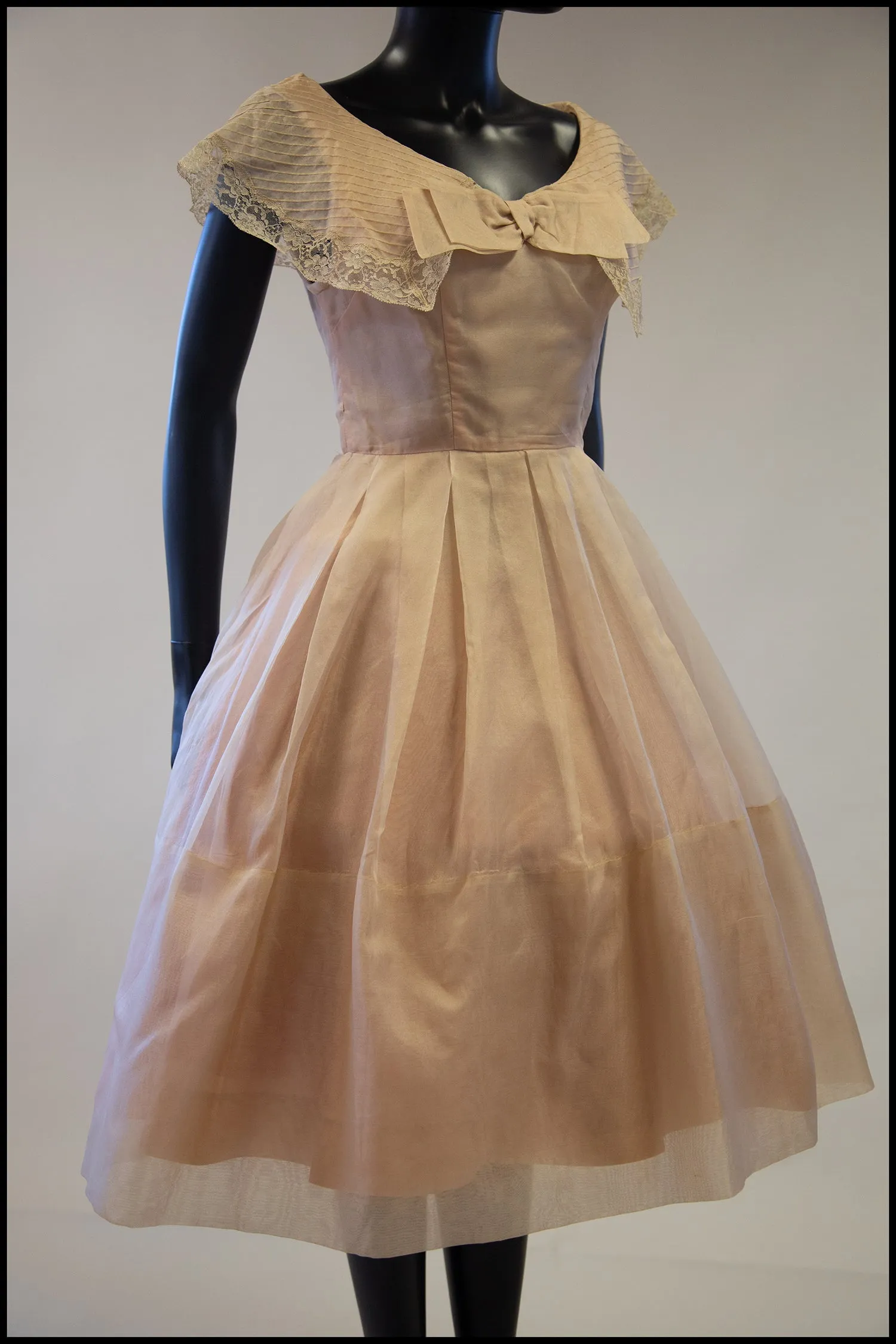 Vintage 1950s Blush Silk Organdie Dress