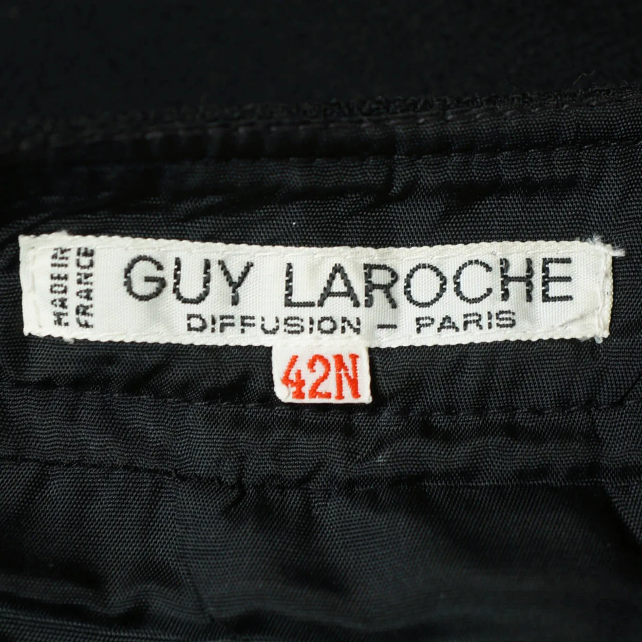 Vintage 1970s Designer Guy Laroche Black Wool Skirt Suit 2 Piece Ensemble Sz 12