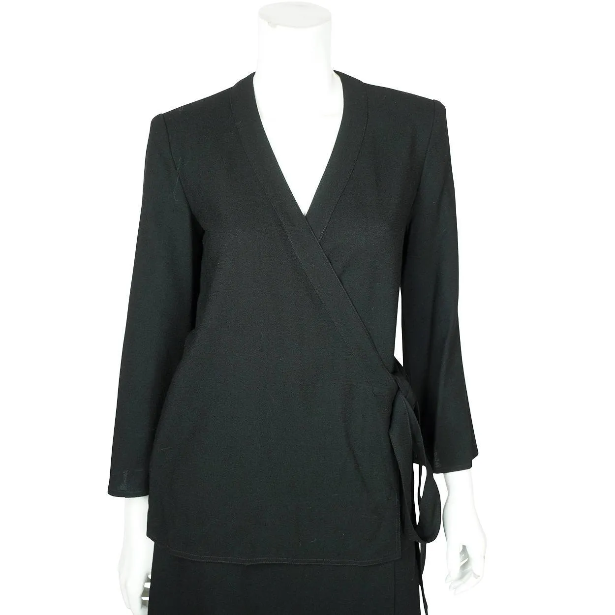Vintage 1970s Designer Guy Laroche Black Wool Skirt Suit 2 Piece Ensemble Sz 12