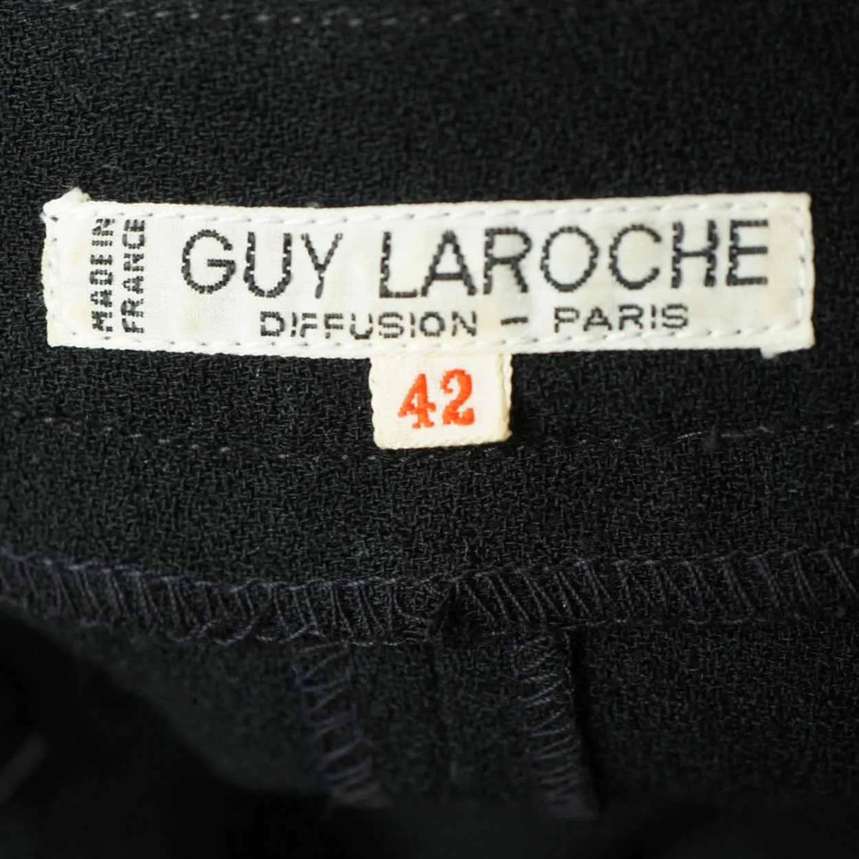 Vintage 1970s Designer Guy Laroche Black Wool Skirt Suit 2 Piece Ensemble Sz 12