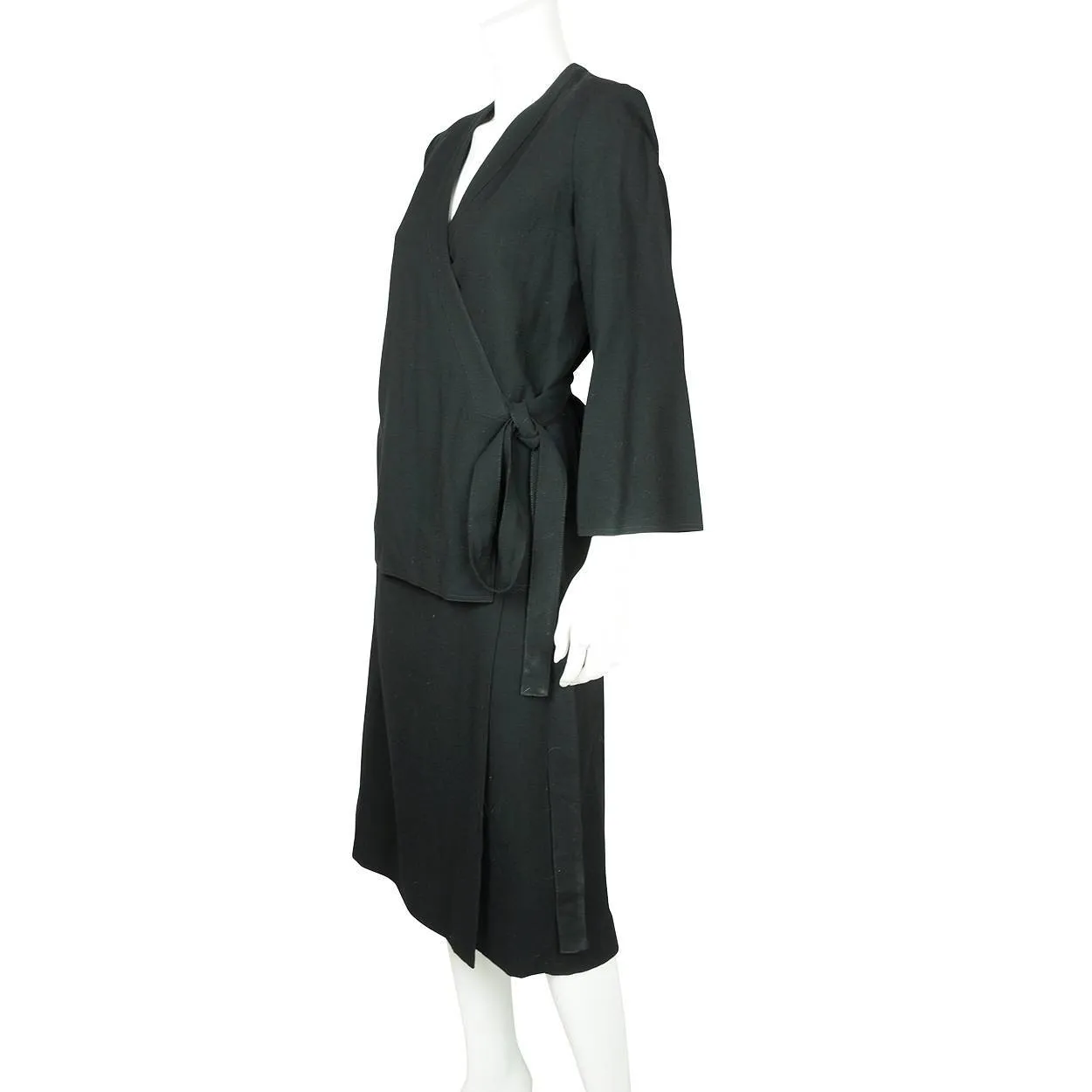 Vintage 1970s Designer Guy Laroche Black Wool Skirt Suit 2 Piece Ensemble Sz 12
