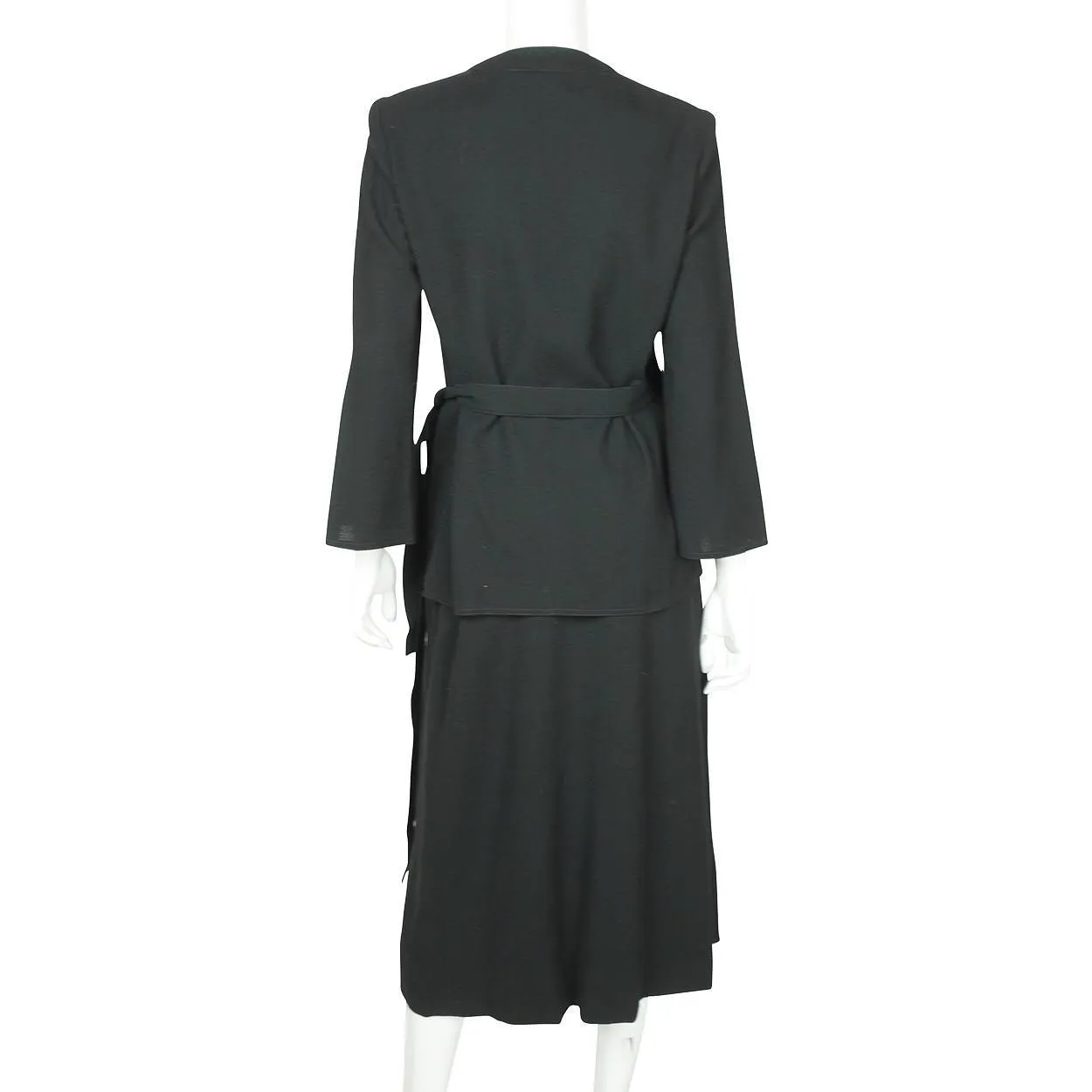 Vintage 1970s Designer Guy Laroche Black Wool Skirt Suit 2 Piece Ensemble Sz 12