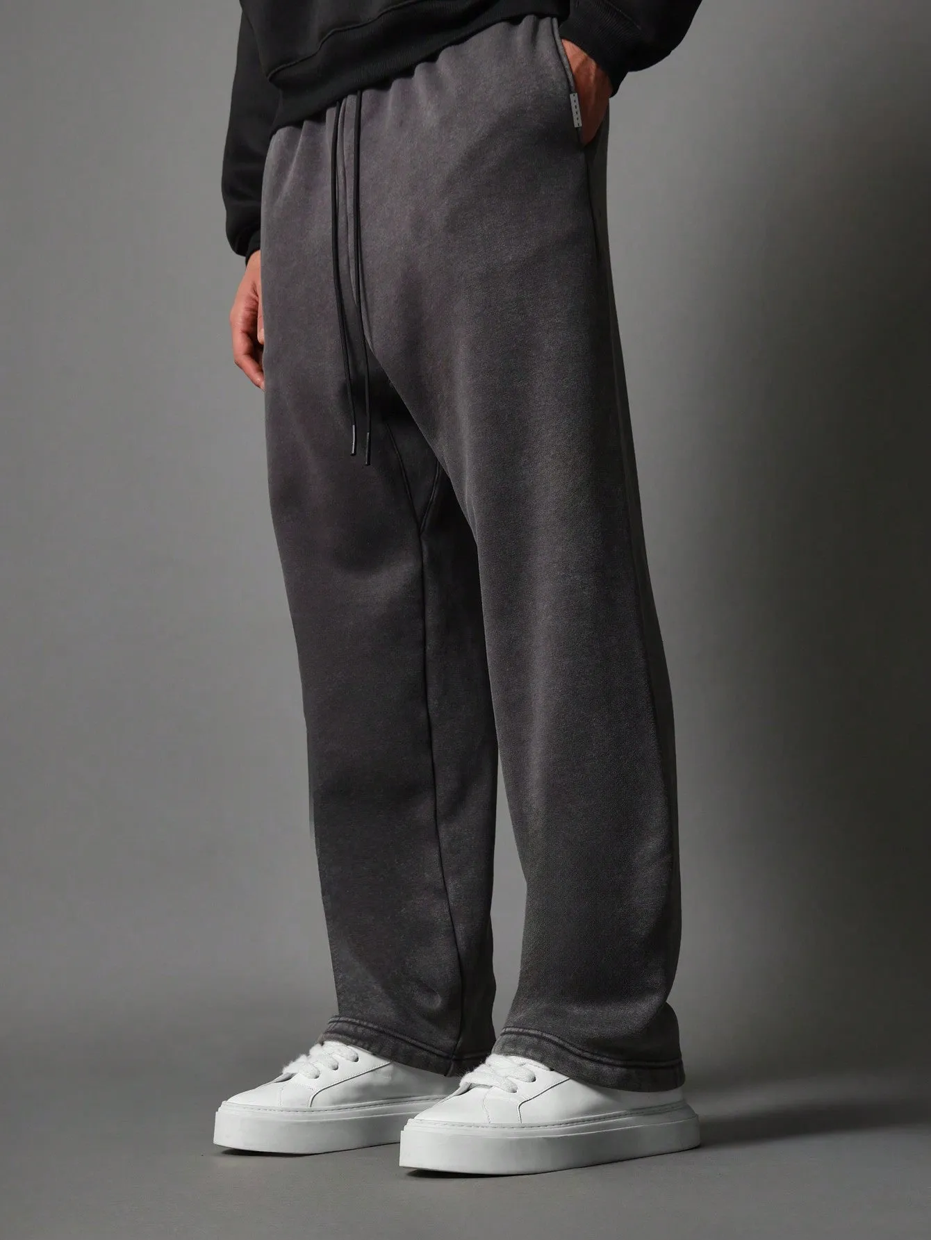 Washed Drop Crotch Sweatpants With Drawcords
