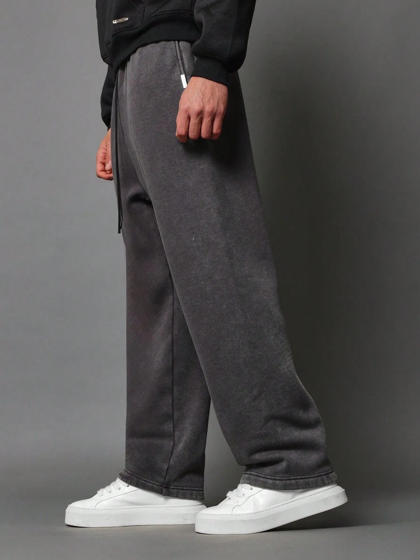 Washed Drop Crotch Sweatpants With Drawcords