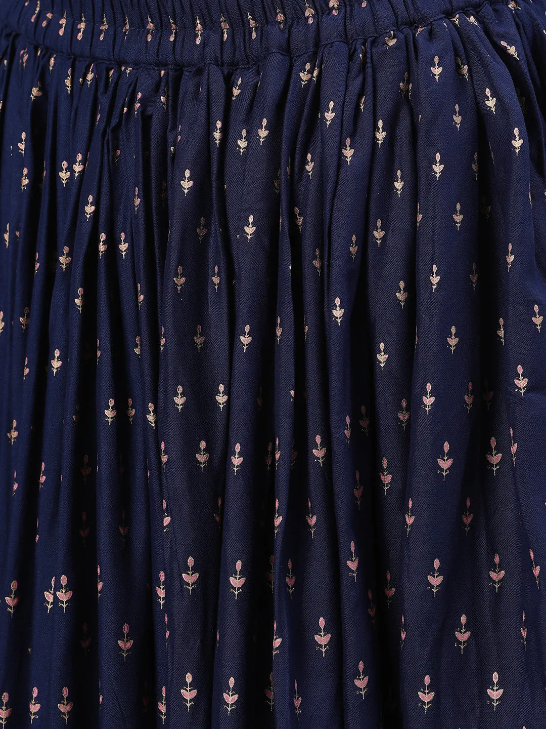 Women Navy Blue Three-Quarter Sleeves Straight Kurta Skirt With Dupatta