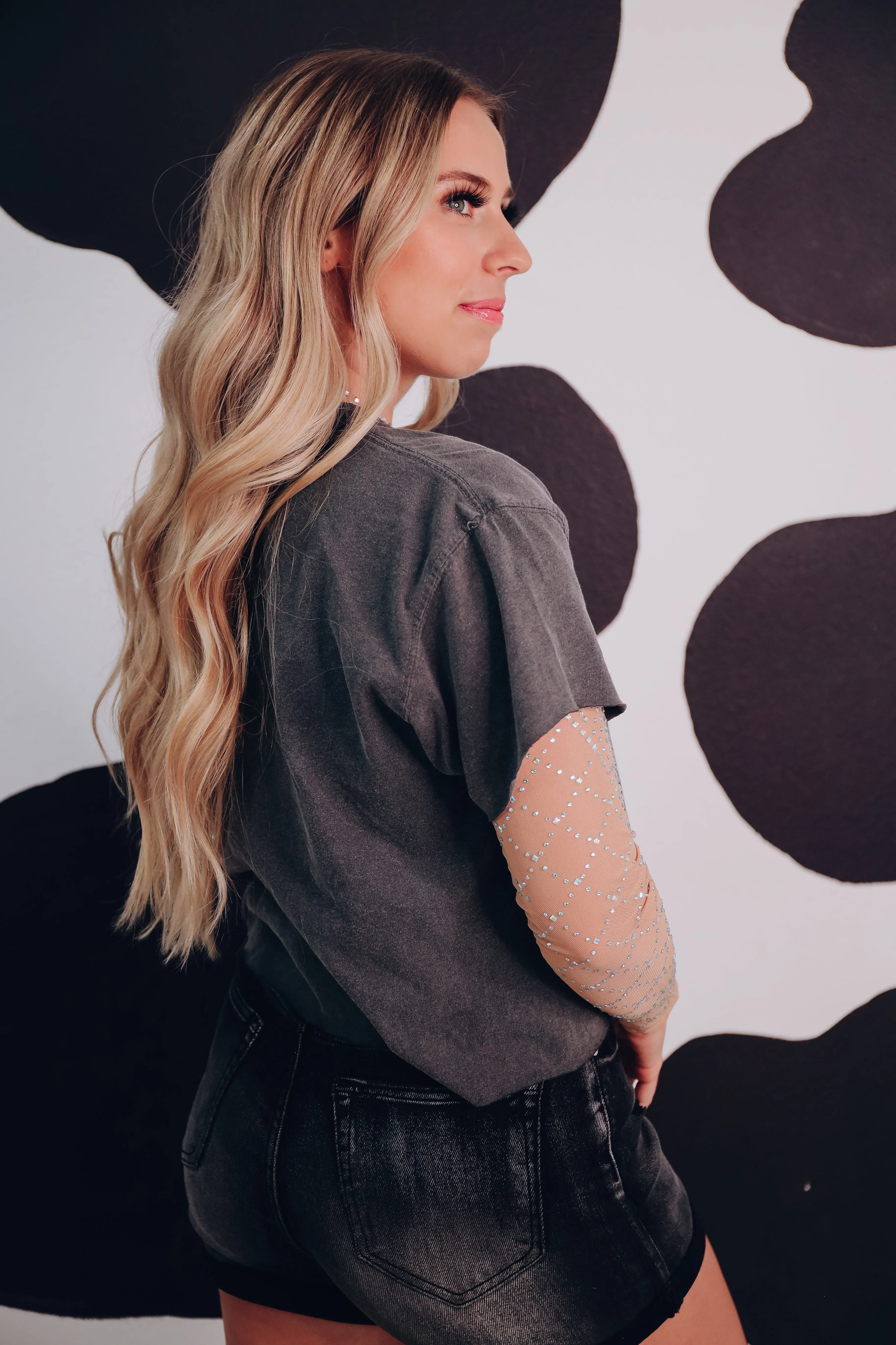 Yee Haw Cowboy Graphic Crop Top - Charcoal