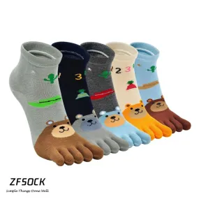 ZFSOCK 5 Finger Cute Bear Design Socks for Kids Boys, 5 Pairs