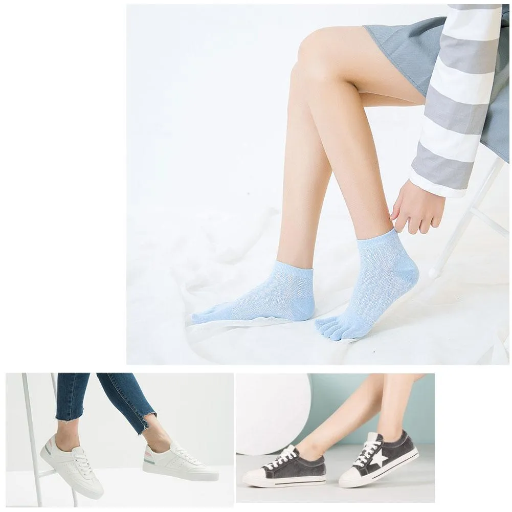ZFSOCK 5 Finger Plain Classic Design Toe Socks with Breathable Mesh for Women, 5 Pairs