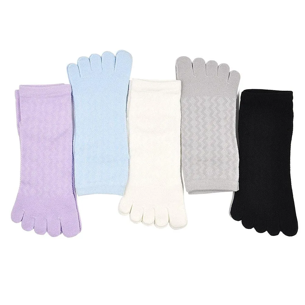 ZFSOCK 5 Finger Plain Classic Design Toe Socks with Breathable Mesh for Women, 5 Pairs