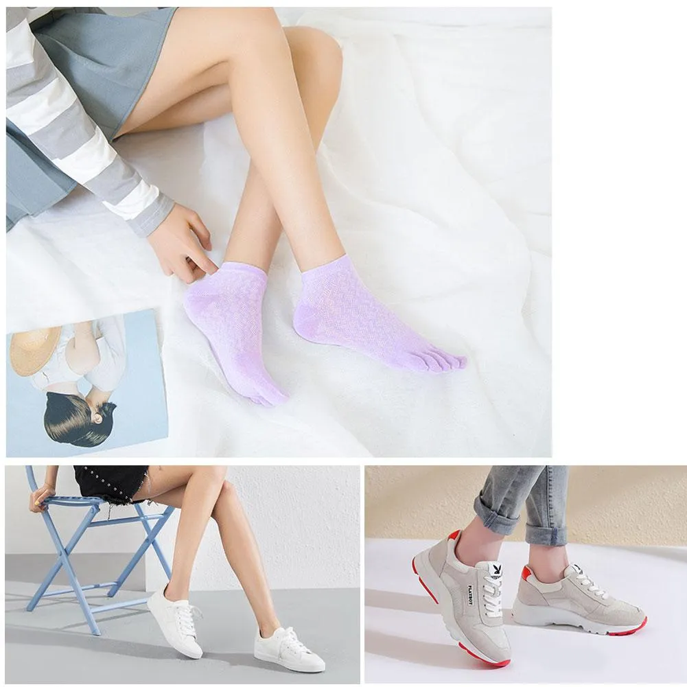 ZFSOCK 5 Finger Plain Classic Design Toe Socks with Breathable Mesh for Women, 5 Pairs