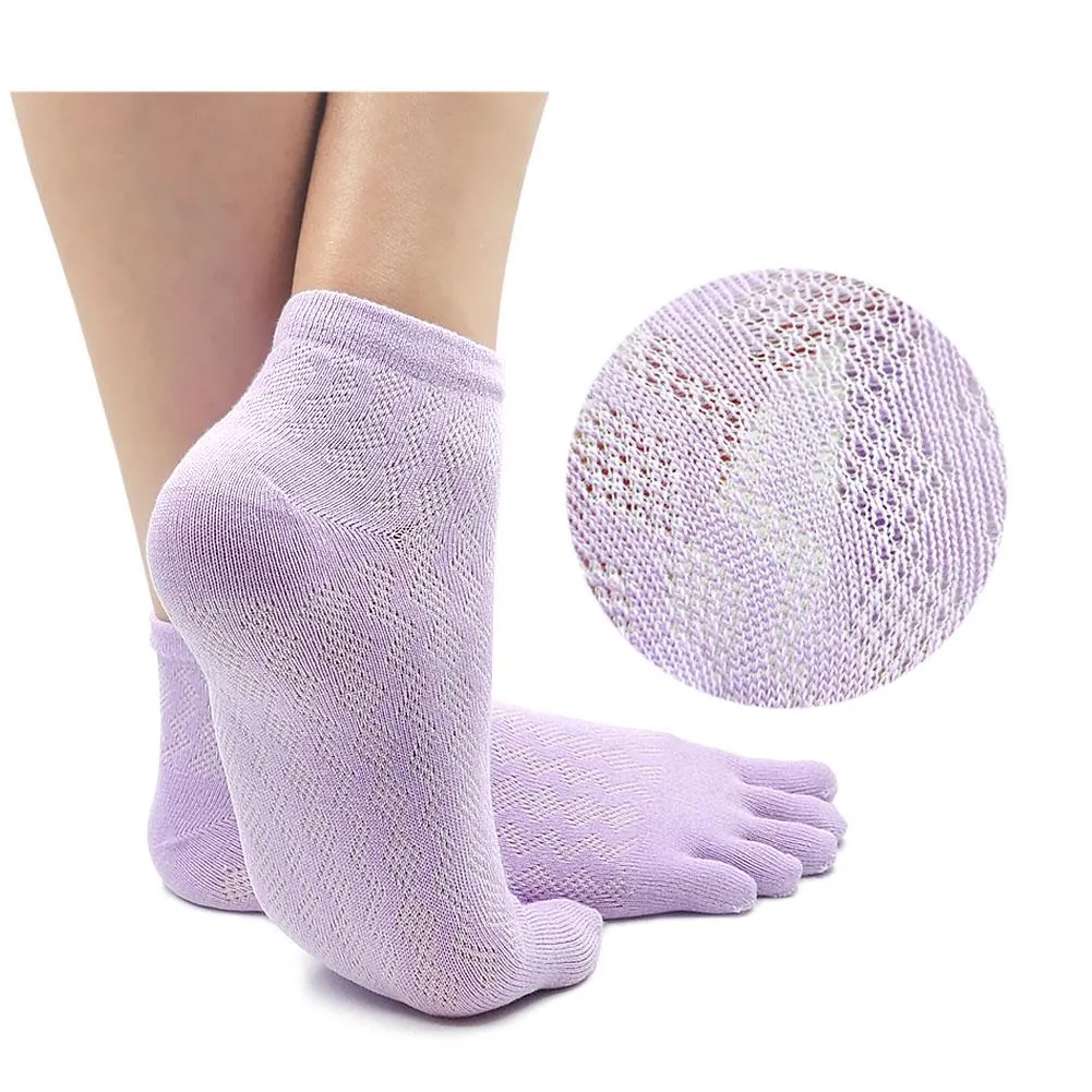 ZFSOCK 5 Finger Plain Classic Design Toe Socks with Breathable Mesh for Women, 5 Pairs