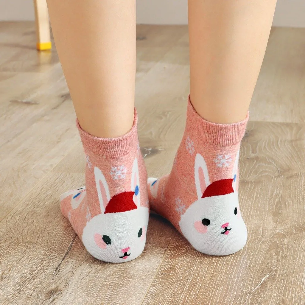 ZFSOCK 5 Pairs of Cute Animal Design Christmas Crew Socks for Women