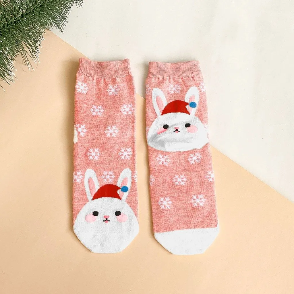ZFSOCK 5 Pairs of Cute Animal Design Christmas Crew Socks for Women