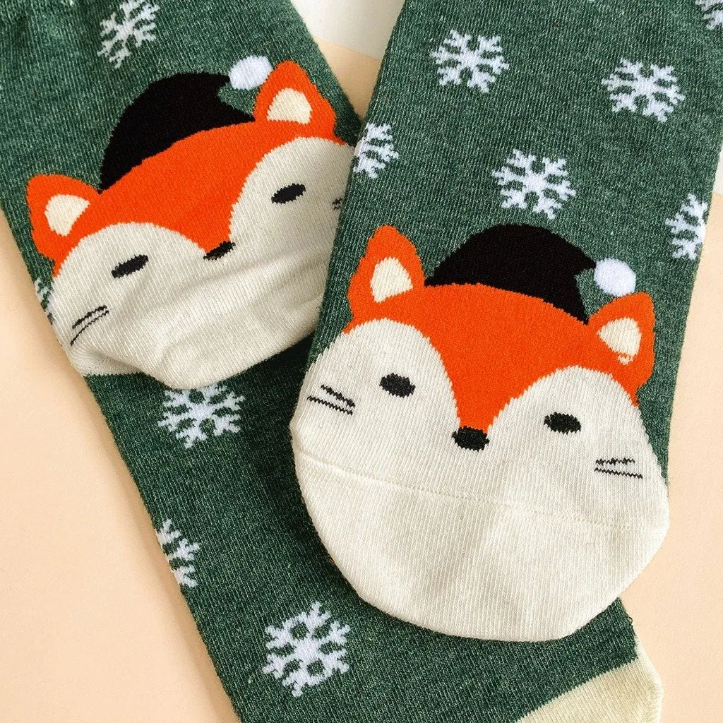 ZFSOCK 5 Pairs of Cute Animal Design Christmas Crew Socks for Women