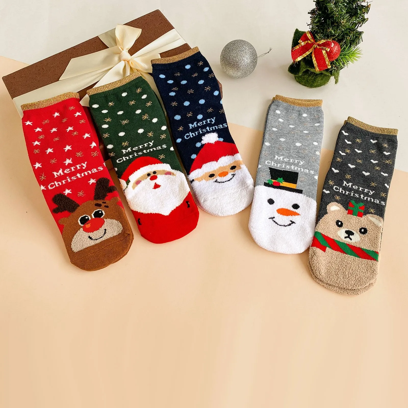 ZFSOCK 5 Pairs of Premium Quality Christmas Crew Socks for Women