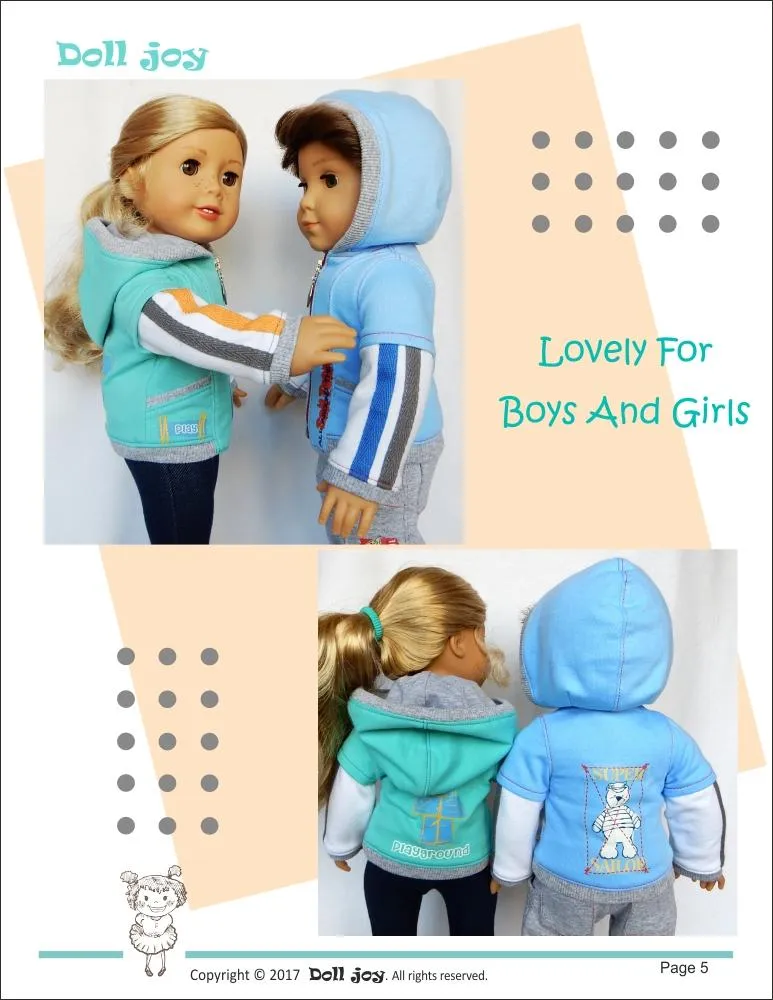 Zip Through Hoody 18" Doll Clothes Pattern